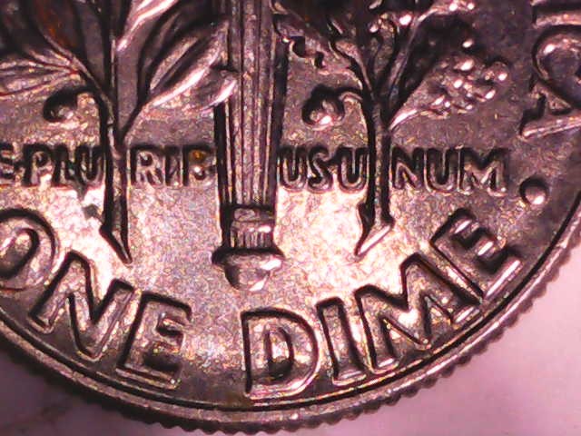 2016-P Roosevelt dime DDR-001 doubled die reverse showing olive leaf doubling